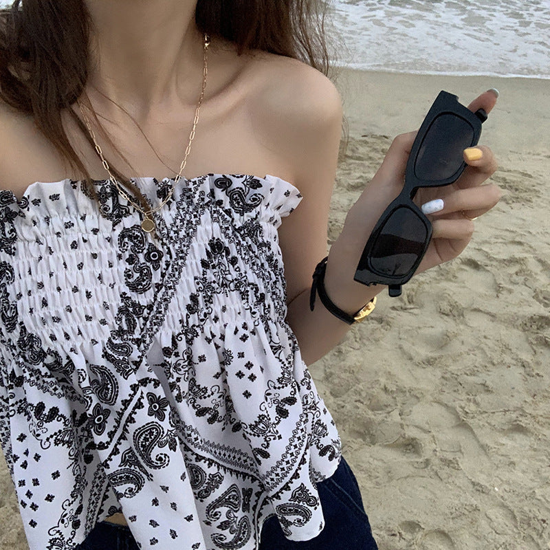 Stacked Strapless Cashew Flower Tube Top Women