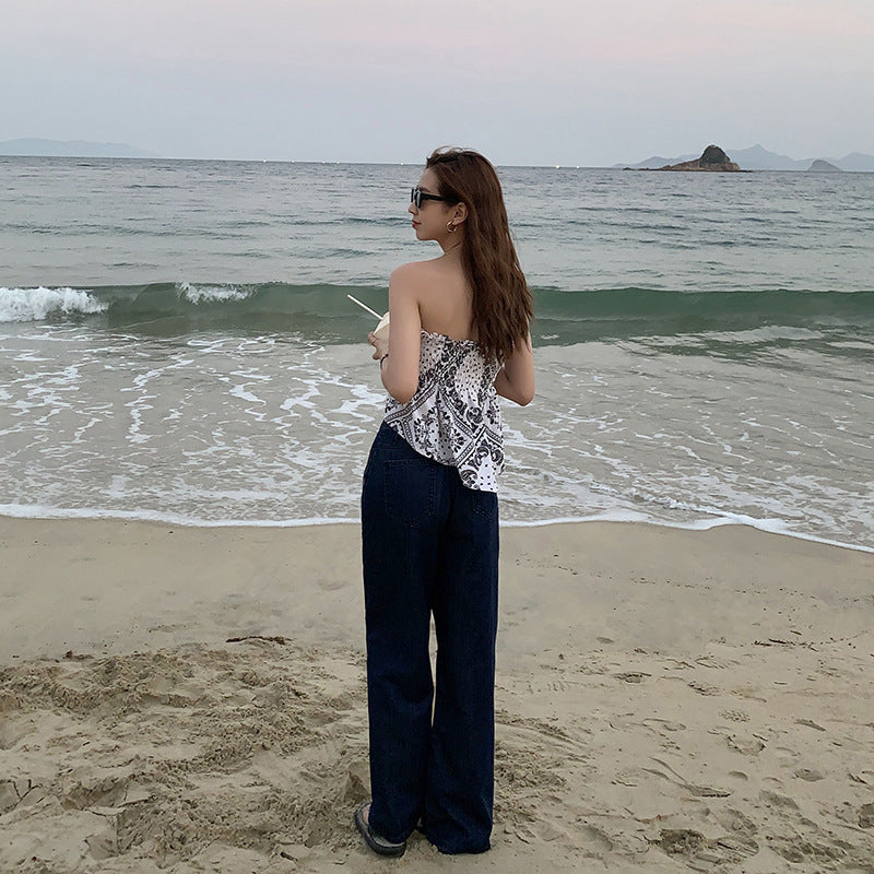 Stacked Strapless Cashew Flower Tube Top Women