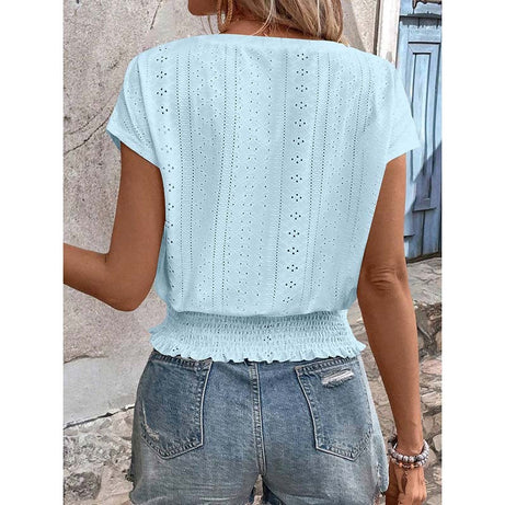 Women  Eyelet Top Casual V Neck