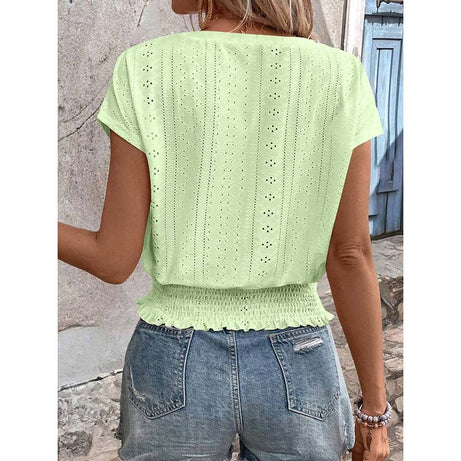 Women  Eyelet Top Casual V Neck
