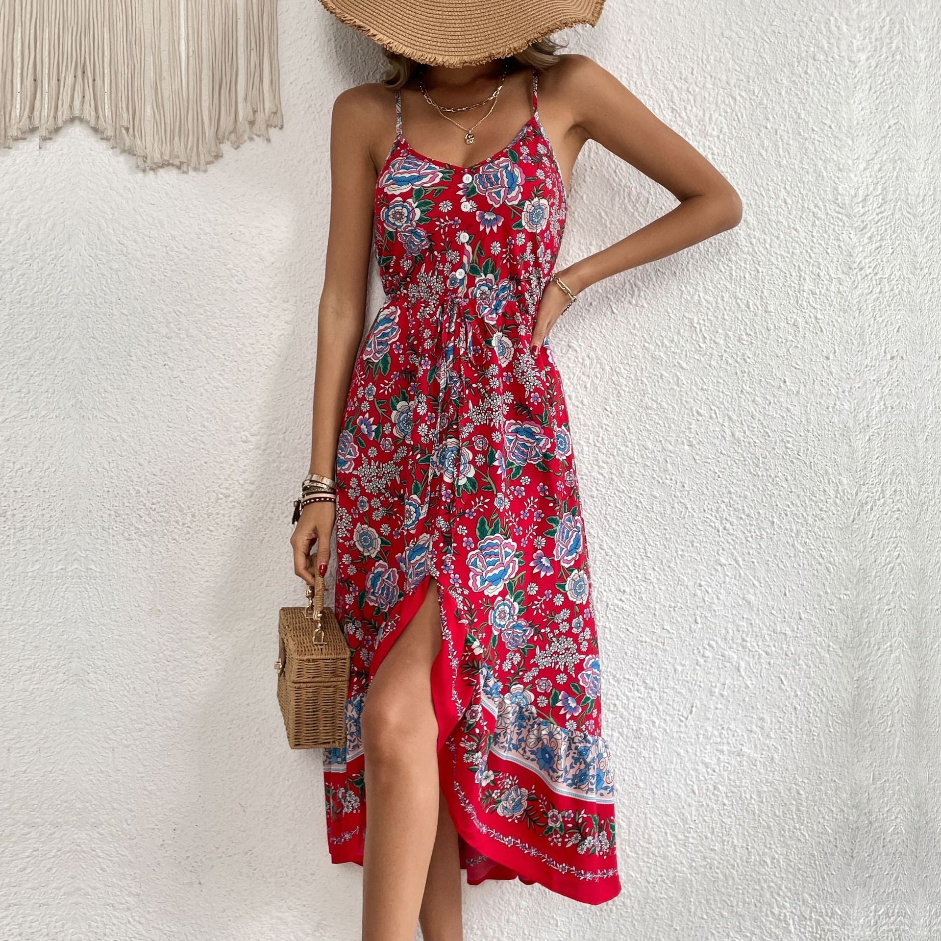 Printed Sling Dress Women