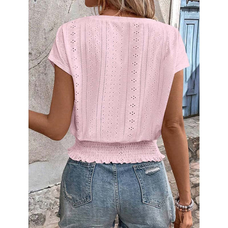 Women  Eyelet Top Casual V Neck