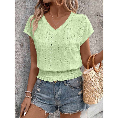 Women  Eyelet Top Casual V Neck