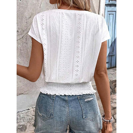 Women  Eyelet Top Casual V Neck